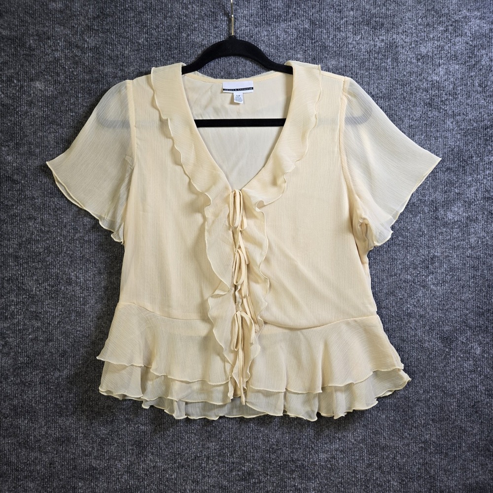 Jules & Leopold Top Women S Cream Sheer Ruffle Layer Hem Lace Up Dainty Romantic